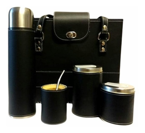 Set Equipo De Mate: Termo Acero 1lt + Mate + 2 Latas + Bolso