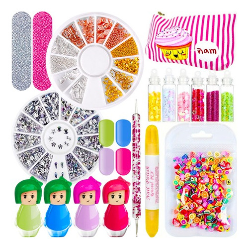 Kit Completo Esmaltes Para Uñas Con Strass Niñas Nail Art 