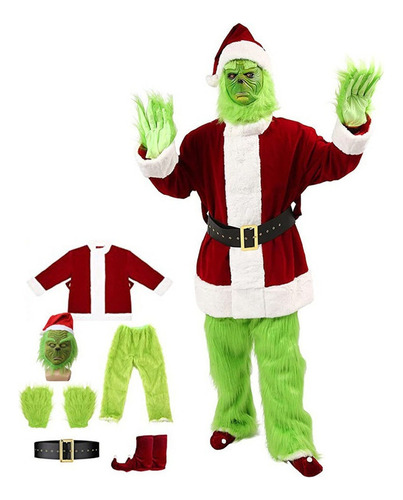 Traje Navideño De Papá Noel Grinch De 7 Piezas Tallas Para Niños