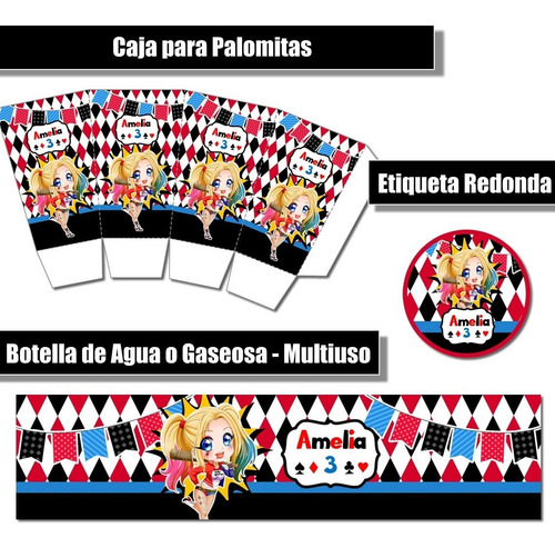 Imagen 2 de 4 de Kit Imprimible Harly Queen Rr38 Candy Bar Cumple Fiesta Coti