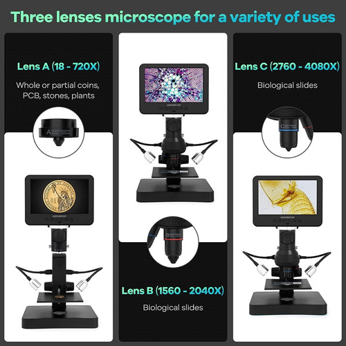 Imagen 2 de 10 de Microscopio Andonstar Ad246sp Hdmi 3 Lentes Biologia Electro