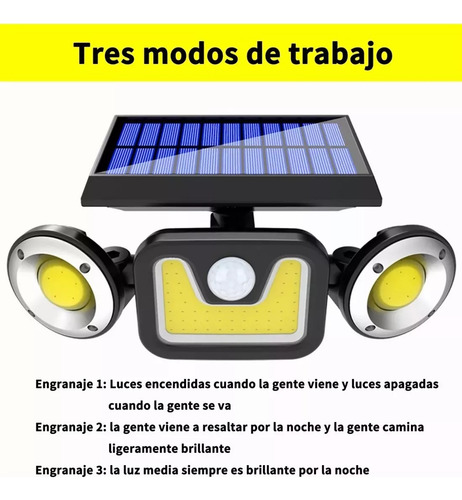 Lámpara Solar Exterior Led Con Sensor De Movimiento 90 Led Negro