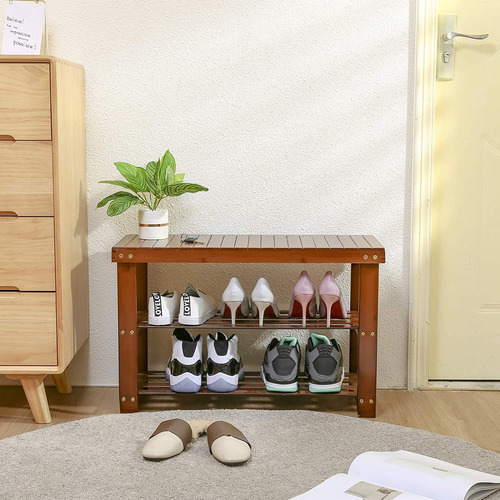 Shoe Rack Bench C&ahome, Organizador De Zapatos De Bambú De