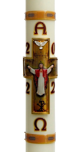 Círio Pascal 90x7cm Branco Cristo Ressuscitado Dourado 2022