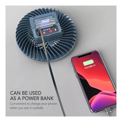 Ventilador Recargable Carpa Viaje Linterna Led Portátil