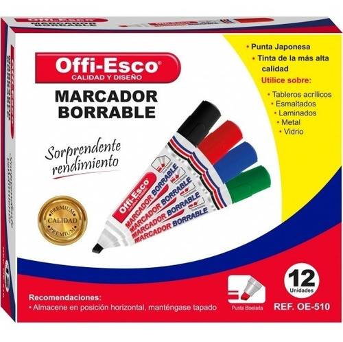 Imagen 2 de 2 de Marcador Borrable Tablero Colores Surtidos X 12 Oe- 510