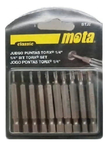 Juego Puntas Torx - Encastre 1/4 10 Piezas Mota Btj2