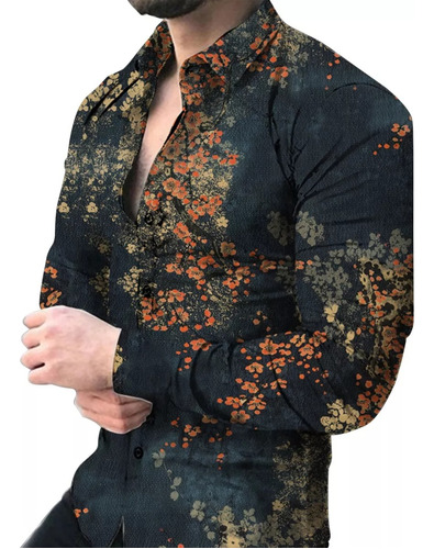 Camisa De Manga Larga Con Estampado Para Hombre Casual