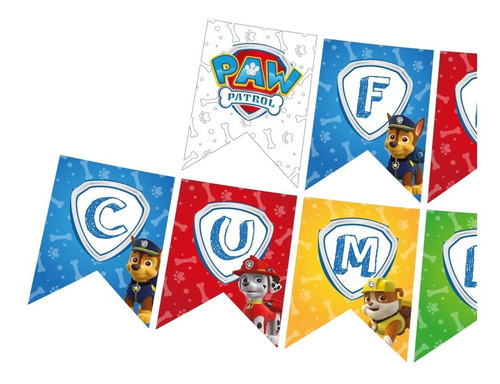 Imagen 2 de 4 de Banderín Feliz Cumpleaños-banderín Paw Patrol-banner Cumple