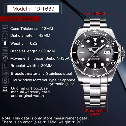 Relógio Automático Pagani Rolex Aço Inox Masculino