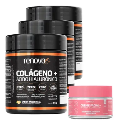 Kit 3x Colágeno Verisol Ácido Hialurônico Biotina Renova Be