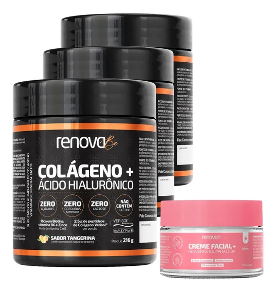Kit 3x Colágeno Verisol Ácido Hialurônico Biotina Renova Be