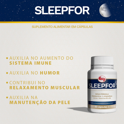 Sleepfor Com 60 Cápsulas Da Vitafor 470mg Triptofano 5htp