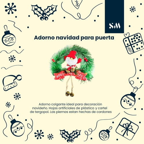Imagen 3 de 8 de Corona Navidad Puerta Decoracion Navidad Con Luz Cascabeles