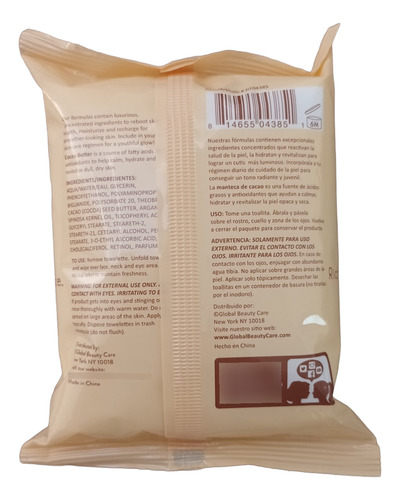 Toallitas Húmedas Con Manteca De Cacao Para Rostro Mujer 25p