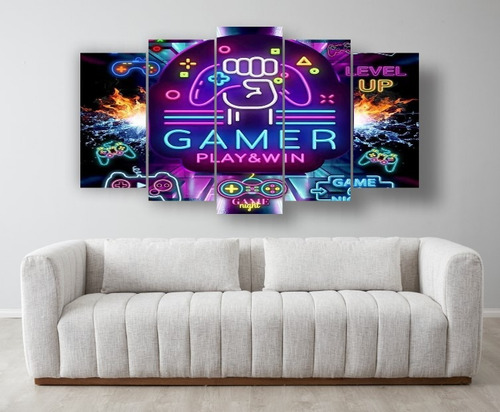 Set 5 Cuadros Decorativos Canvas Gamer Play Win