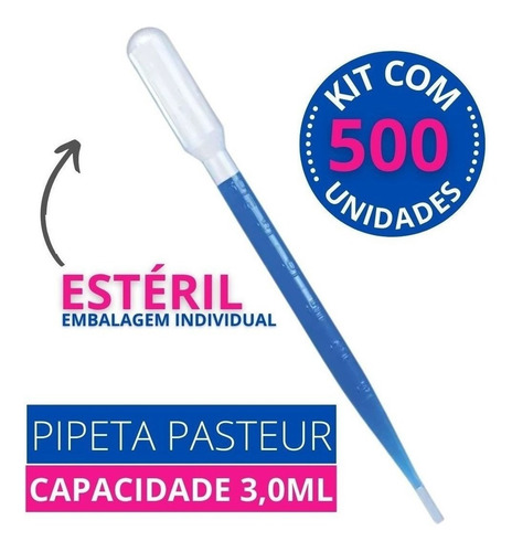Pipeta Pasteur Graduada 3ml Estéril Individual 500 Unidades