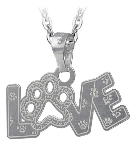 Collar Love Mascota Patita Huella Gato Perro Plata Fina 925 