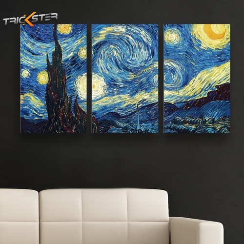 Cuadro Triptico Starry Night Van Gogh Personalizado Art