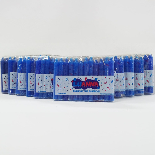 Velas Finas Parafina Corta 12 U X 10 Packs Azul Velas Luanna