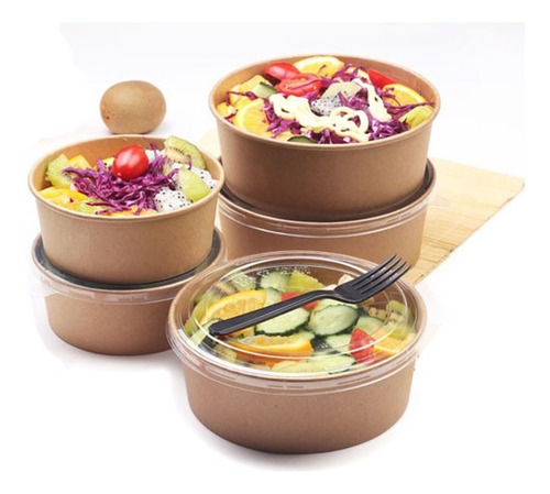 Imagen 1 de 1 de Bowl Kraft 1300cc 200 Unidades Con Tapa Envío Gratis