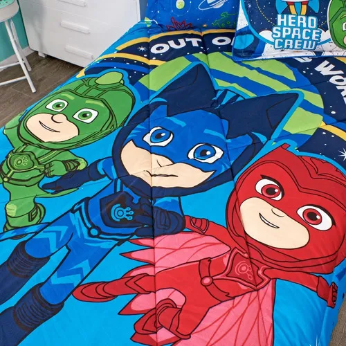 Edredón Microfibra Panel Semidoble Pj Mask Future Color Celeste