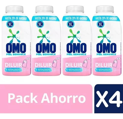 Omo Detergente Líquido Hipoalergénico 500 Ml - Pack 4 Und