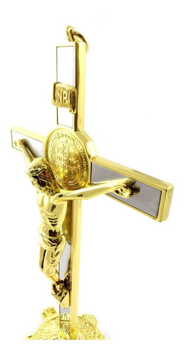 Crucifixo Mesa Metal Medalha São Bento 27cm
