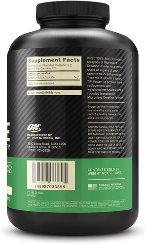Suplemento Optimum Nutrition Micronized Creatine 300g X60 Un