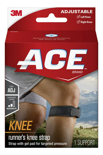 Ace Correa De Rodilla De Marca, Ajustable, Negro, 1/paquete