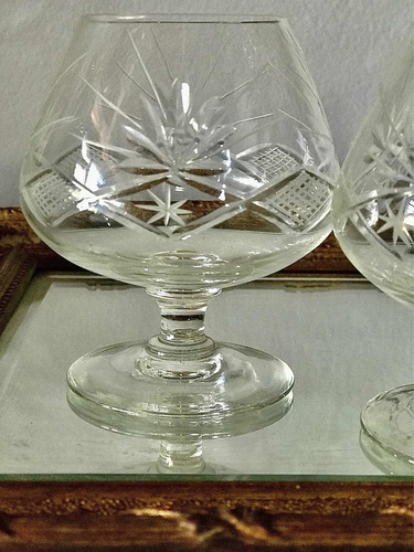 Imagen 3 de 9 de Antiguo Par De Copas Para Cognac De Cristal Tallado