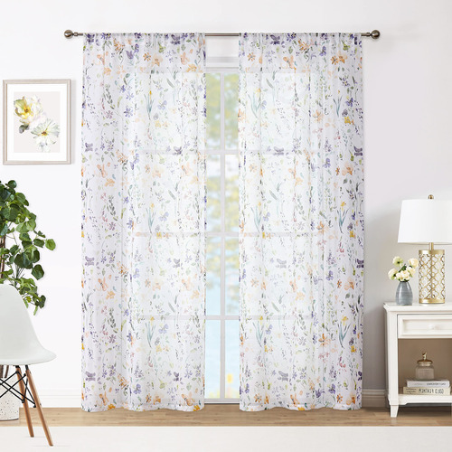 Fragrantex Cortinas Traslúcidas Con Estampado Floral De Ac.