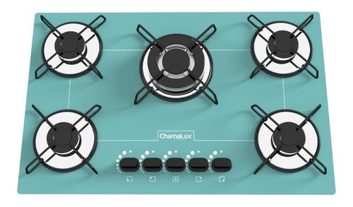 Fogão cooktop gás Chamalux Luana 5 Bocas tripla chama verde-água 110V/220V