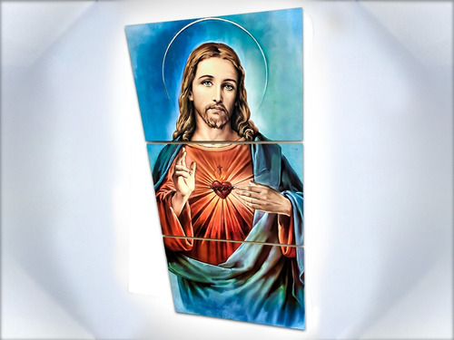 Sagrado Corazón De Jesús Cuadro Triptico Imagen Religiosa Xl