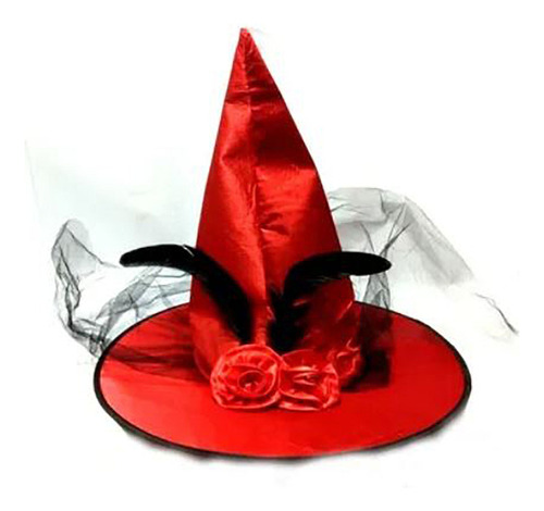 Sombrero Bruja Clasico Negro - Halloween Color Telaraña Rojo