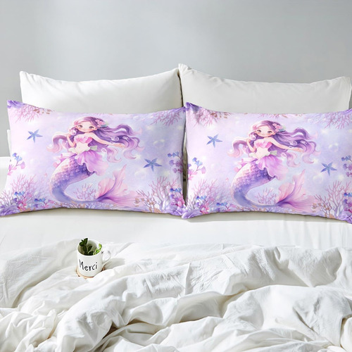 Juego De Ropa De Cama De Sirena Niña, Juego De Funda D...