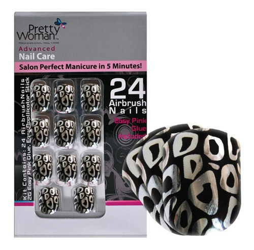 Pretty Woman Uñas Plasticas Acrilicas Plateado Leopardo