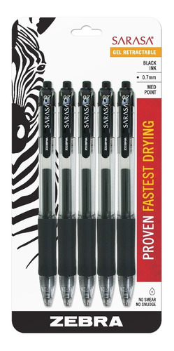 5 X Zebra Sarasa Retractable Gel Ink Pens, Medium Point