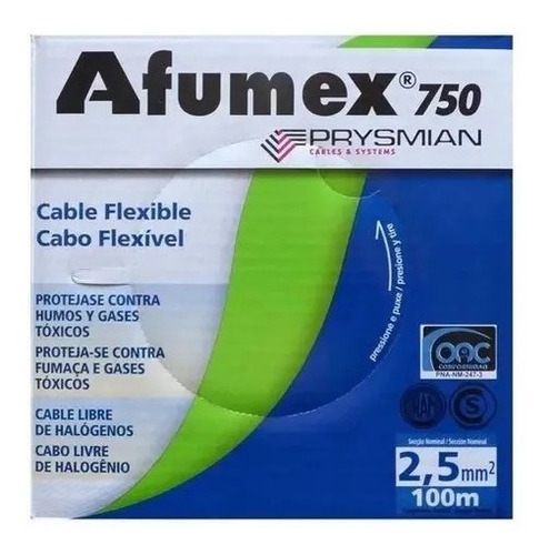 Cable Unipolar Libre Halógeno Afumex 2.5mm Azul 100m