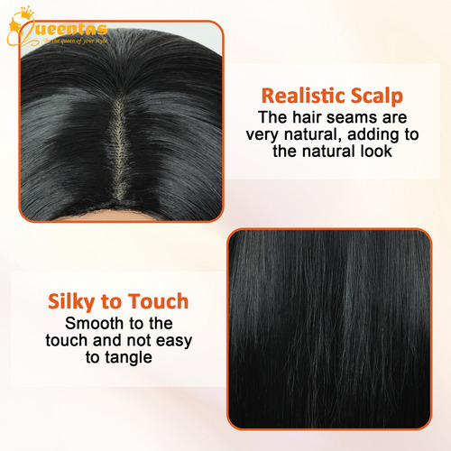 Peluca De Pelo Natural Negro Largo Y Liso Para Mujer Tamaño De La Base M