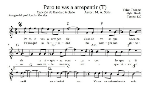 Partitura Pero Te Vas A Arrepentir