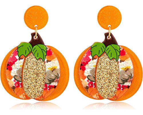 Pendientes Grandes De Calabaza Con Purpurina Para Halloween,