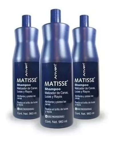3pz Anven Shampoo Matisse 960ml  Matizador Canas Luces Plata