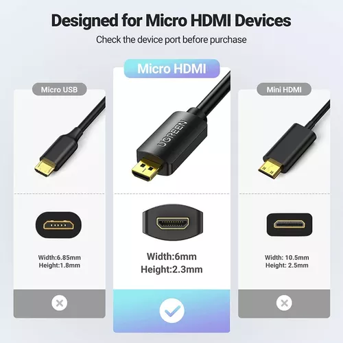Cable micro hembra HDMI a macho HDMI, Ugreen, de alta velocidad, ethernet,  soporta 4K, 3D, Ethernet, retorno de audio para GoPro Hero 5, teléfonos
