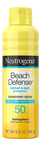 Neutrogena Protector Solar En Spray Beach Defense Spf 50 184 g 6.5 oz Protege contra los rayos UVA que producen envejecimiento y los rayos UVB que queman y puede reducir el riesgo de cáncer de piel.