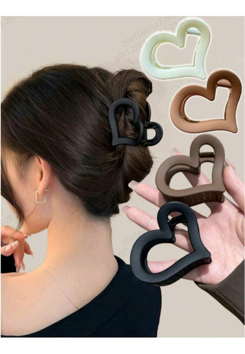 Pinzas Cabello Corazon Colores Surtidos De Garra 6 Pcs