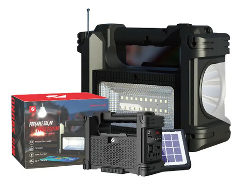 Bocina Bluetooth, Fm, Con Panel Solar Y Luz De Emergencia Color Negro