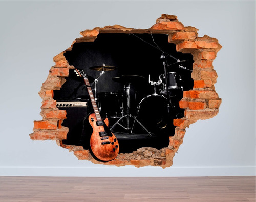 Vinilo Pared Rota 3d Guitarra Banda Rock 100x100