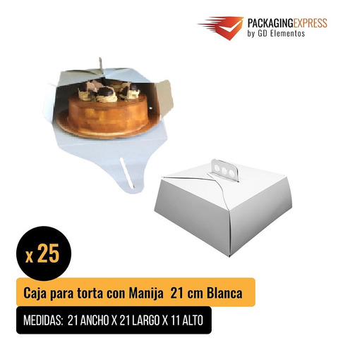 Cajas Para Tortas Chicas Tartas 21x21x11 Pack X 25 U