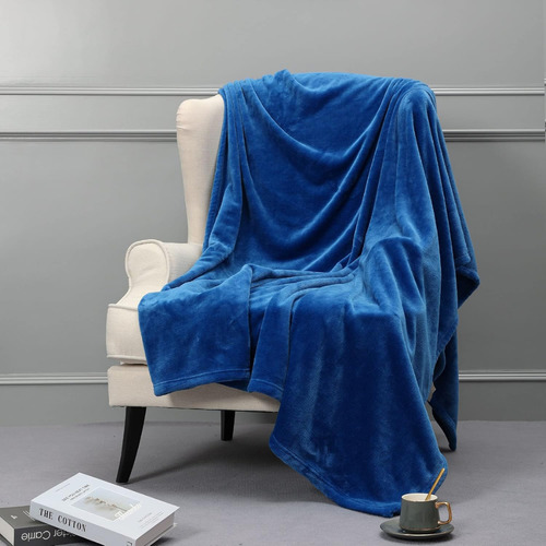 Frazada Manta Plush Flannel 240 X 190cm Térmica Ultra A Soft Azul Liso